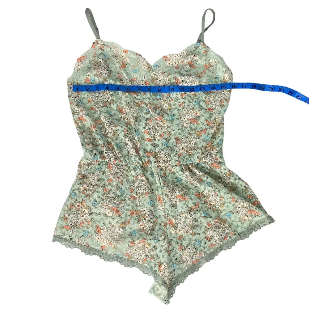 Victoria's Secret Romper Size Small Green Lace Floral Lingerie Semi Sheer